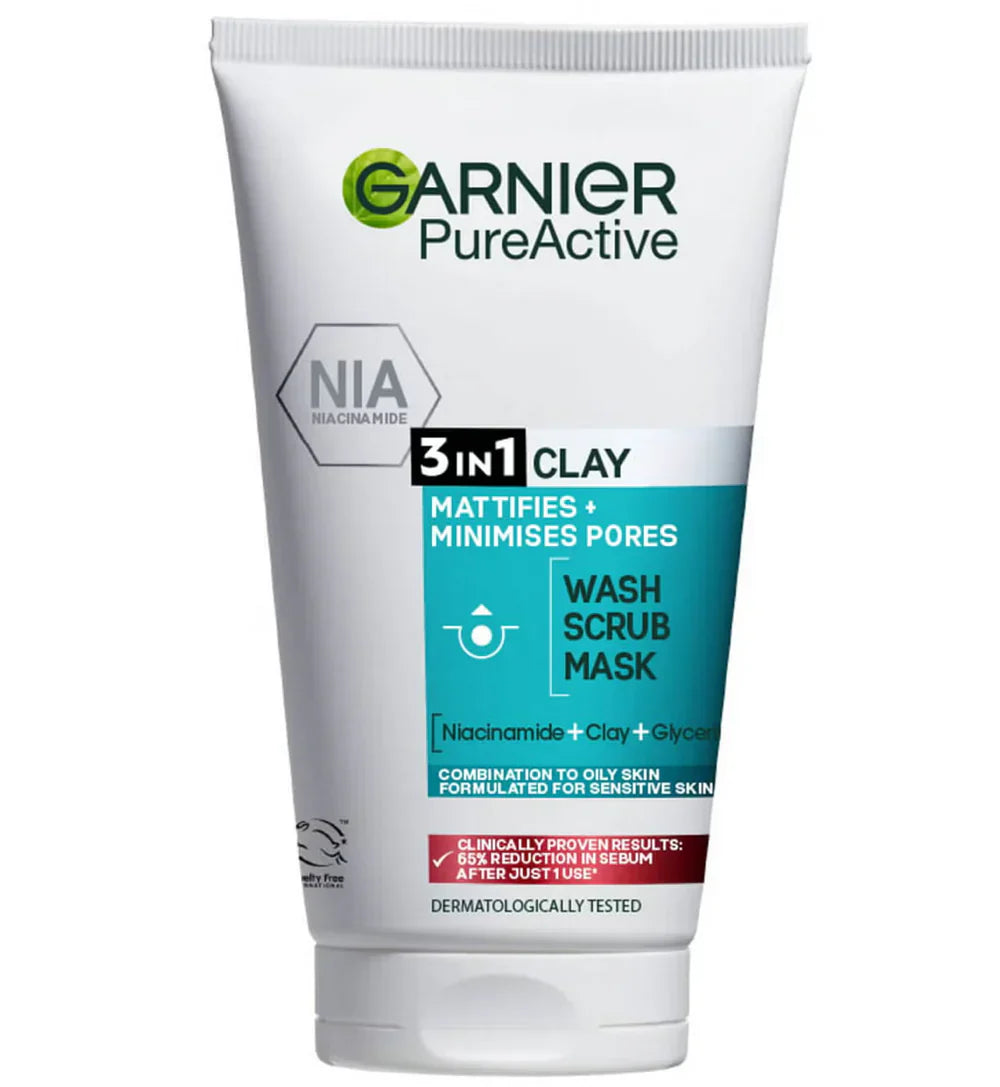 Garnier Pure Active 3in1 Clay Face Wash/Scrub/Mask