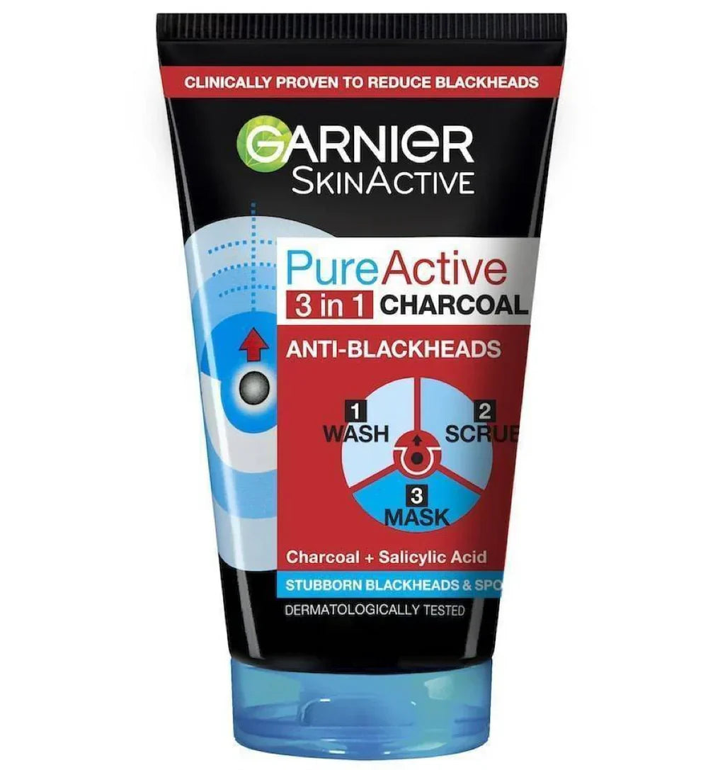 Garnier Pure Active 3in1 Charcoal Face Wash/Scrub/Mask